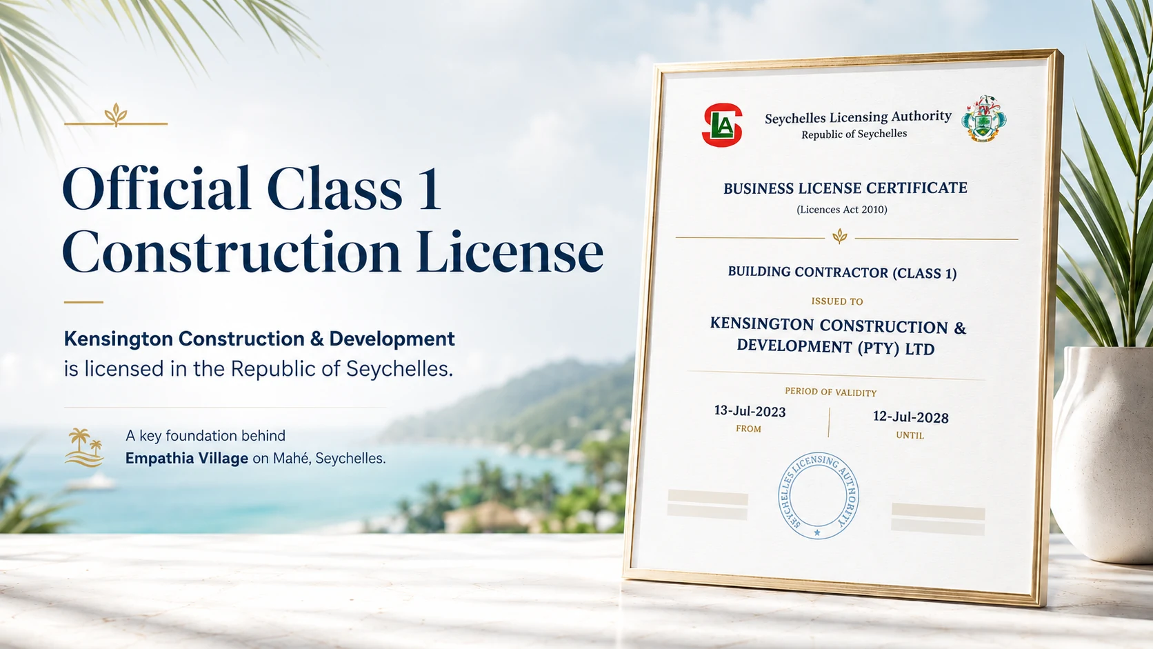 Kensington Class I Building Contractor Licence — Seychelles